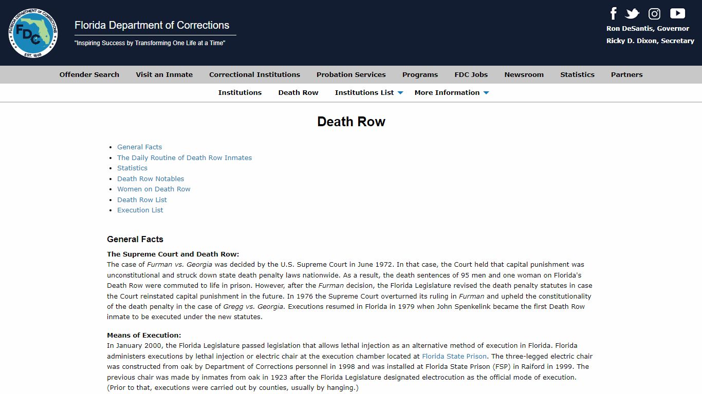 Death Row -- Florida Department of Corrections